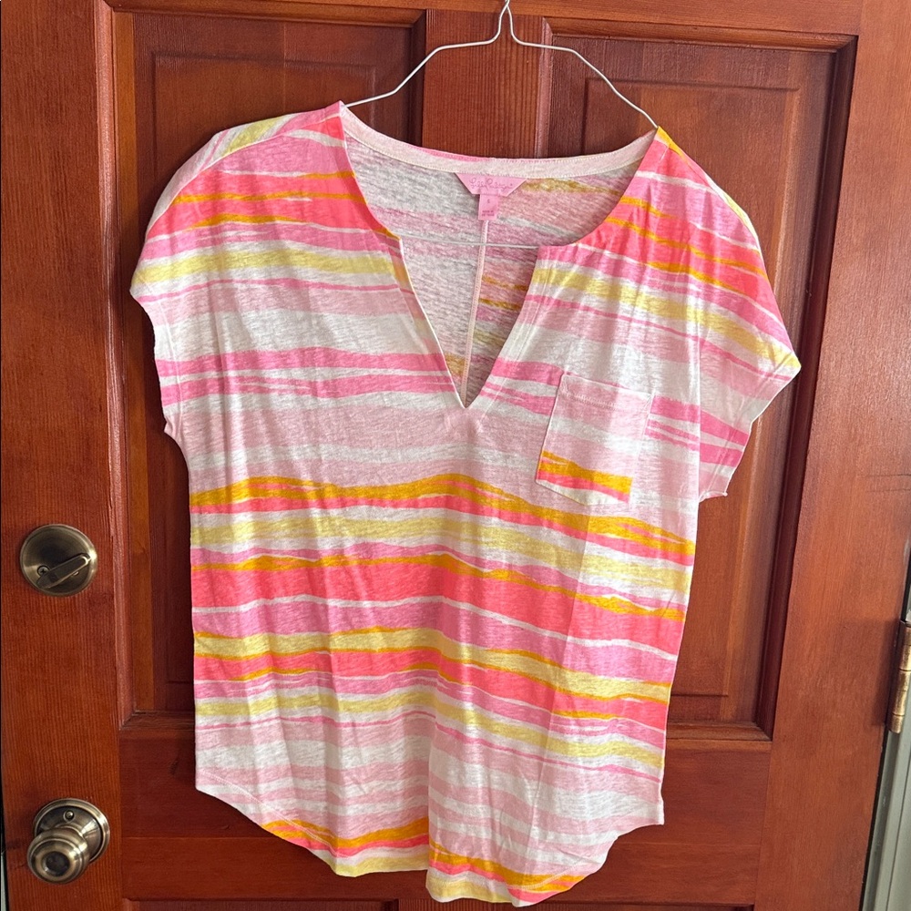 Lilly Pulitzer Pink and Yellow Striped Blouse